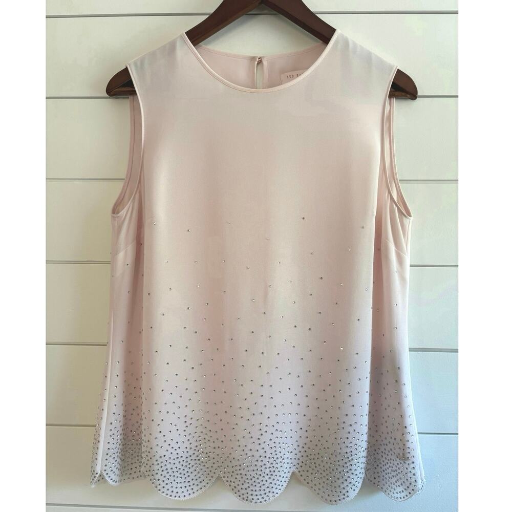 TED BAKER LONDON Pink Scalloped Hem Sleeveless Embellished Top Women’s Size 2
